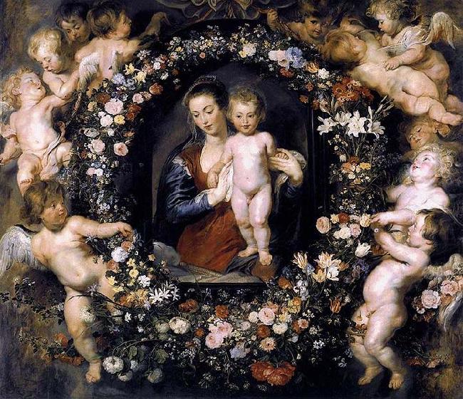 Madonna on Floral Wreath, Peter Paul Rubens
